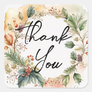 Thank You Elegant Fruit Greenery Garland Square Sticker