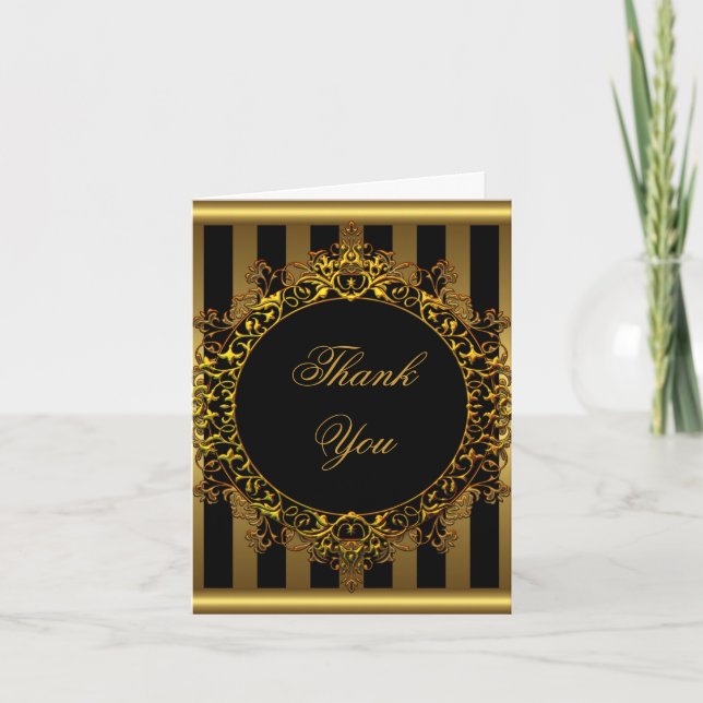 Thank You Elegant Gold Black Stripe Card (Front)