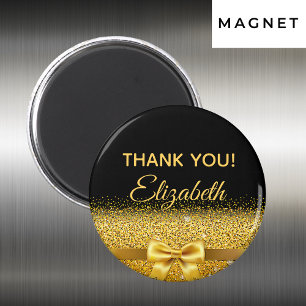 Thank You elegant gold bow sparkle black Magnet