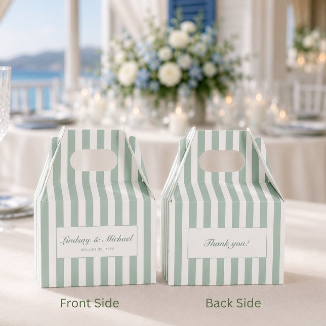 Thank You! Elegant Green Stripes Monogram Wedding  Favour Box (Thank You! Elegant Green Stripes Monogram Wedding Favor Boxes)