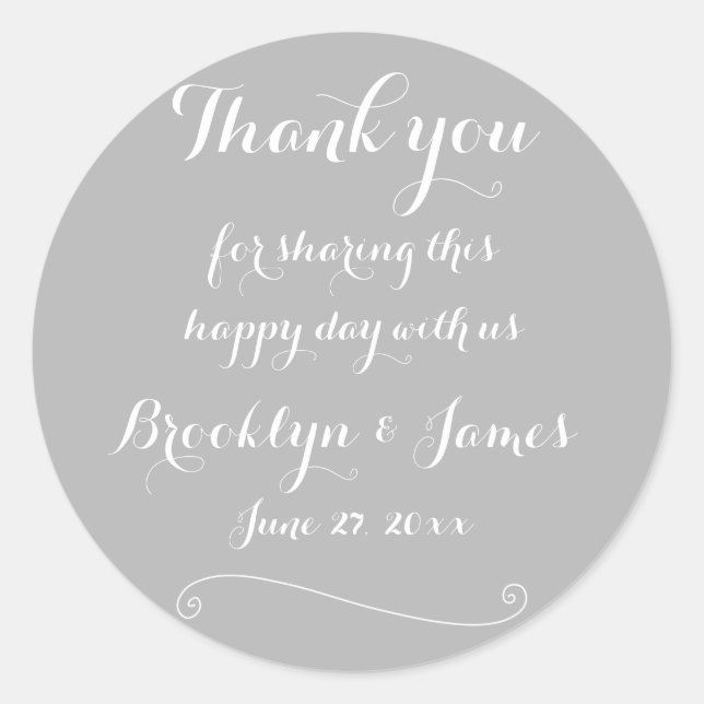 Thank You Elegant Grey And White Wedding Stickers (Front)