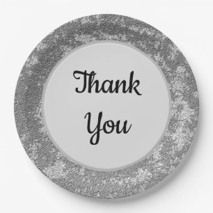 Thank You Elegant Grey White Marbled Appreciation Paper Plate