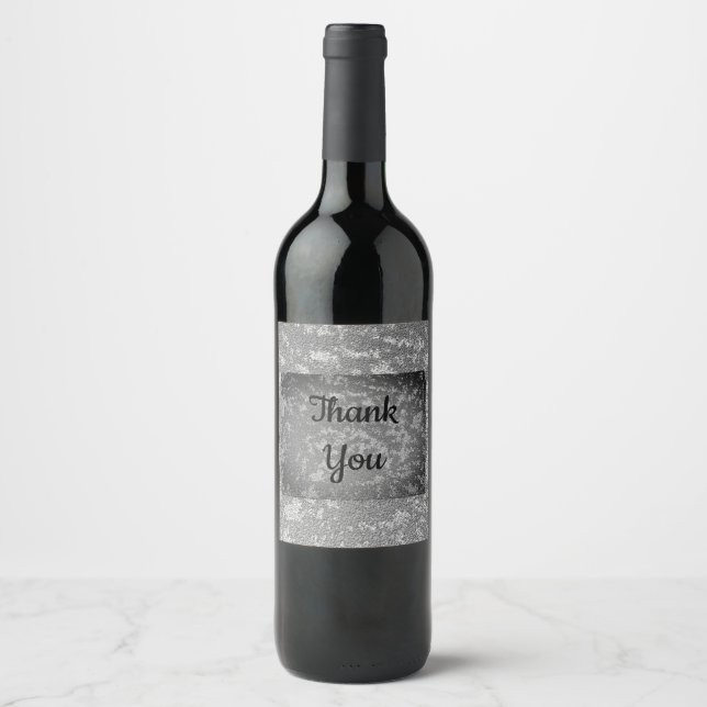 Thank You Elegant Grey White Marbled Appreciation Wine Label (Front)