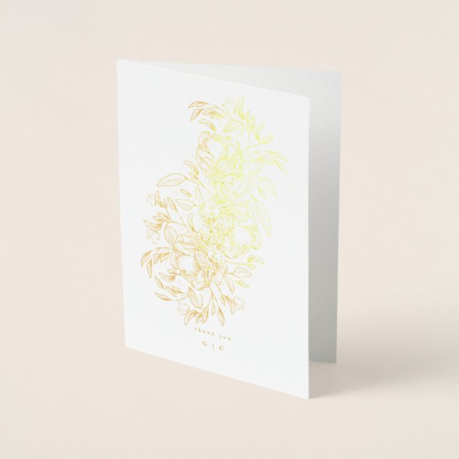 Thank You Elegant Hand Drawn Botanical Monogram Foil Card (Front)