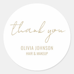 Thank You Elegant Handwriting Gold White  Classic Round Sticker