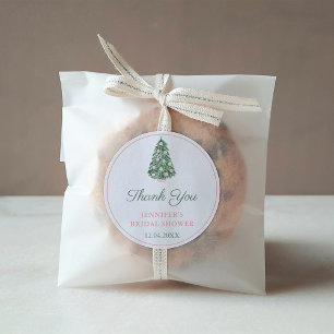 Thank You Elegant Holidays Tree Pink Green Favour Classic Round Sticker