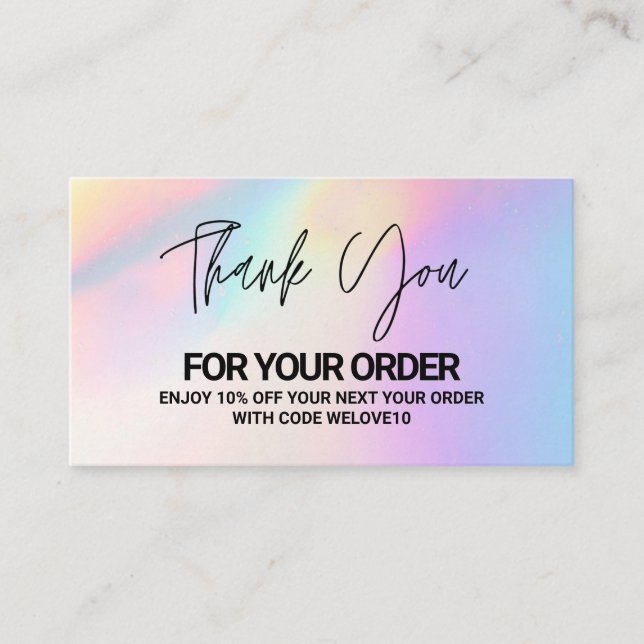 Thank you Elegant Holographic instagram Discount Business Card (Front)