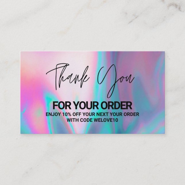 Thank you Elegant Holographic instagram Discount Business Card (Front)