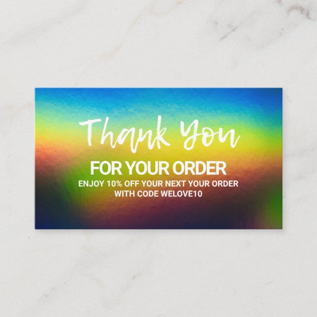 Thank you Elegant Holographic instagram Discount Business Card (Front)