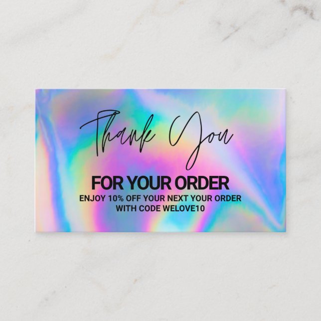Thank you Elegant Holographic instagram Discount Business Card (Front)