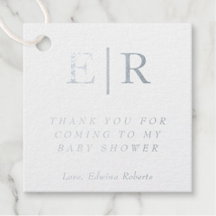 Thank You Elegant Monogram Silver Foil Baby Shower Favour Tags