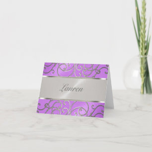 Thank You Elegant Orchid Purple Silver Filigree Card