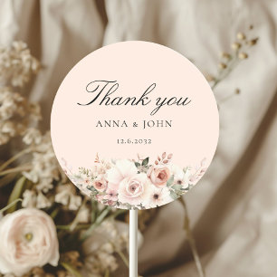 Thank you! Elegant, peach, pastel, flower, wedding Classic Round Sticker