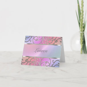 Thank You Elegant Pearl Pink Silver Filigree Note Card