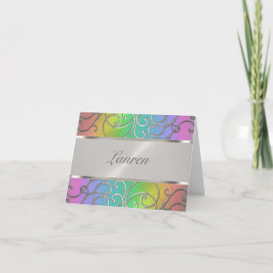 Thank You Elegant Rainbow and Silver Filigree Note Card