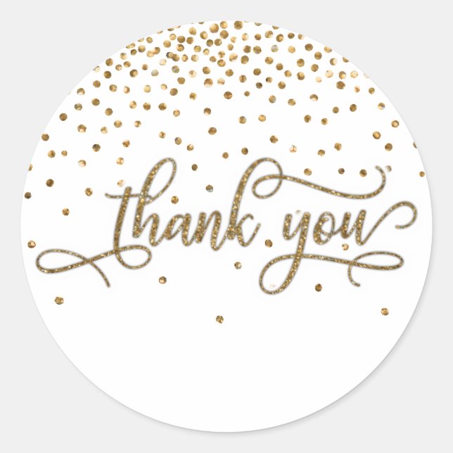 Thank You Elegant Script, Gold Glitter & Confetti Classic Round Sticker (Front)