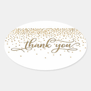 Thank You Elegant Script, Gold Glitter & Confetti Oval Sticker