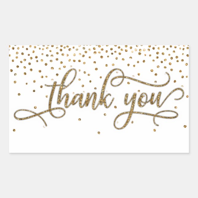 Thank You Elegant Script, Gold Glitter & Confetti Rectangular Sticker (Front)