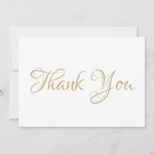 Thank You elegant script gold white note card