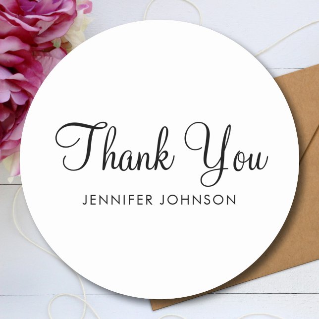 Thank You Elegant Script Text Custom Name Classic Round Sticker (Creator Uploaded)