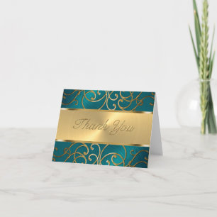 Thank You Elegant Teal Blue and Gold Filigree