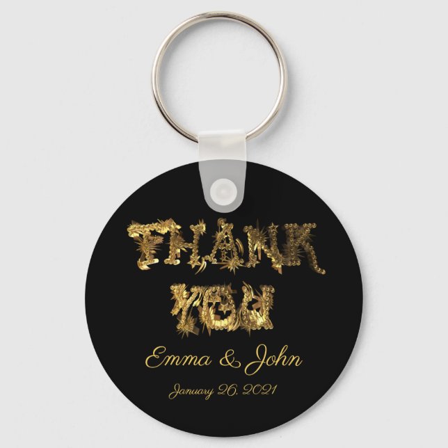 Thank You Elegant Thanks Black and Gold Typography Key Ring (Front)