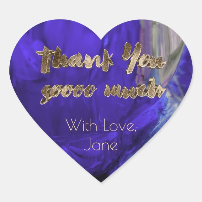 Thank You Elegant Thanks Purple Gold Typography Heart Sticker (Front)