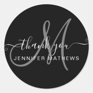 Thank You Elegant Typography Chic Black Classic Round Sticker