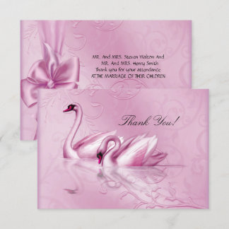Thank You Elegant Wedding Pink Swans Invitation