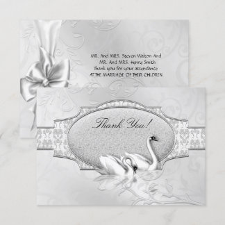 Thank You Elegant Wedding Silver White Swans Heart Invitation