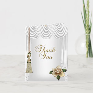 Thank You Elegant Wedding White Cream Gold Rose Card