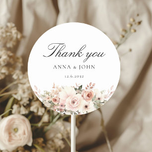 Thank you! Elegant, white, pastel, flower, wedding Classic Round Sticker