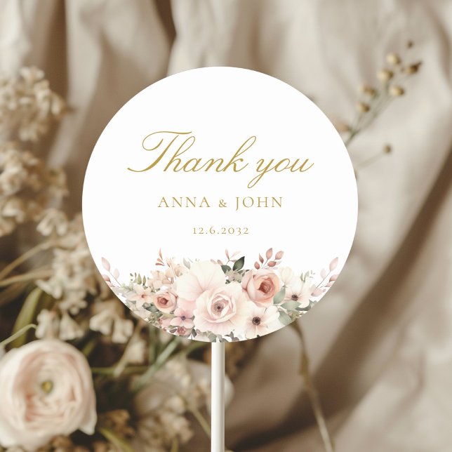 Thank you! Elegant, white, pastel, flower, wedding Classic Round Sticker (Creator Uploaded)