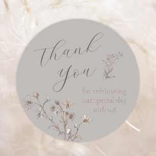 Thank You Elegant Wildflower Customised Wedding C Classic Round Sticker