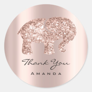 Thank You Elephant Baby Shower Rose Baby Girl Classic Round Sticker