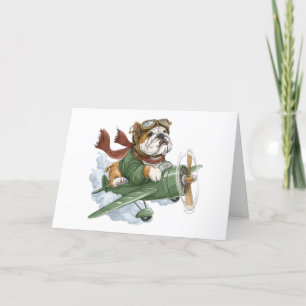 Thank You English Bulldog Pilot Aeroplane Card