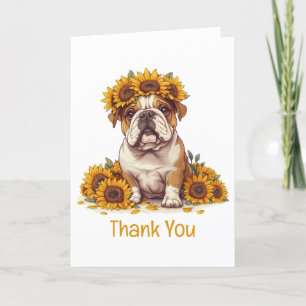 Thank You English Bulldog Sunflower Crown Card