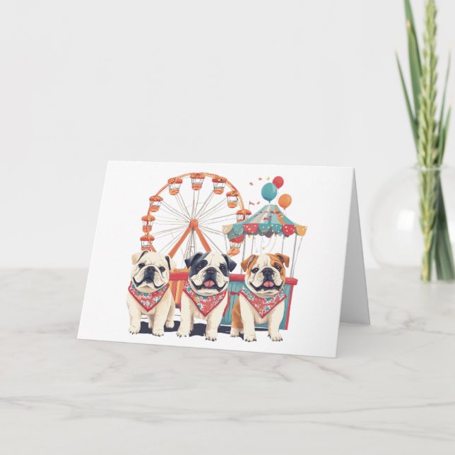 Thank You English Bulldogs At A Carnival  Card (Front)