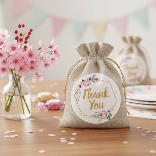 Thank You Envelope Seals | Sakura Thank You Labels (Thank you favor bag label with pink cherry blossom flowers.)