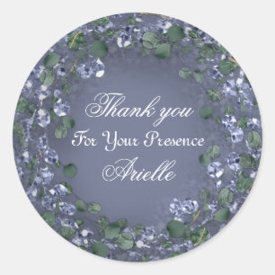 Thank You Eucalyptus Birthday Bridal Smoky Blue Classic Round Sticker