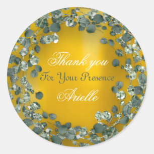 Thank You Eucalyptus Birthday Bride Mint Yellowsto Classic Round Sticker