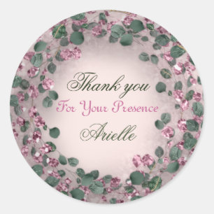 Thank You Eucalyptus Birthday Mint Greenery Pink Classic Round Sticker