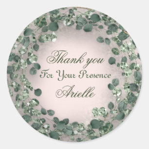 Thank You Eucalyptus Birthday Rustic GREEN Powder Classic Round Sticker
