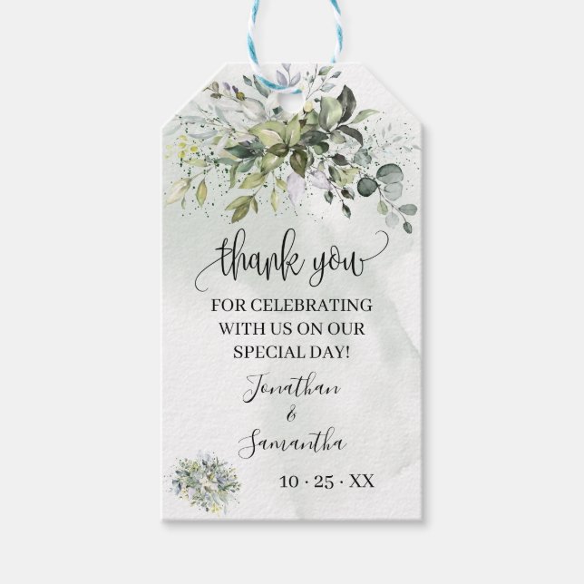 Thank you Eucalyptus succulent greenery favour tag (Front)