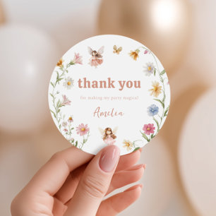 Thank you Fairy Colorful Widflower Girls Birthday Classic Round Sticker