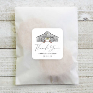 Thank You Fall Barn Pumpkins Wedding Square Sticker