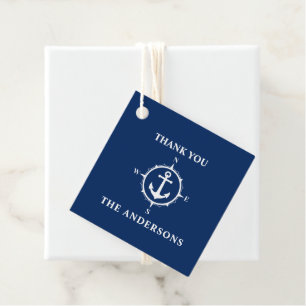 Thank You Family Name Anchor Compass Navy Blue Favour Tags
