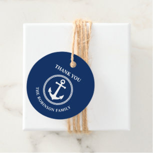 Thank You Family Name Nautical Sea Anchor Navy Favour Tags