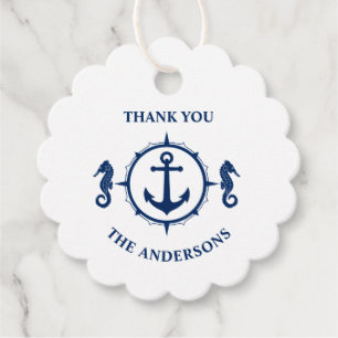 Thank You Family Name Seahorse Anchor Navy Blue Favour Tags