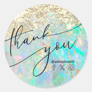 thank you faux glitter opal classic round sticker